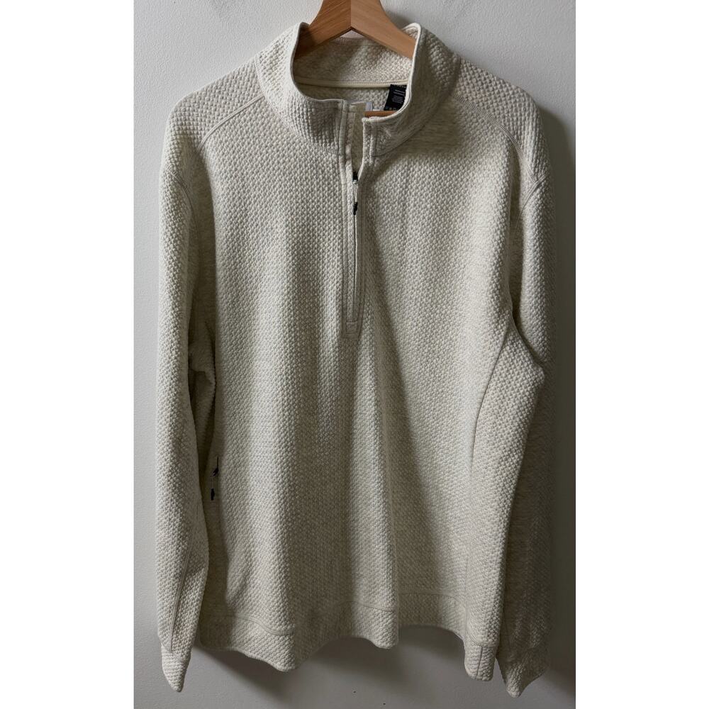 7 Diamonds Restoration 1/4 Zip Performance Pullover Men's L Cream Textured Slub